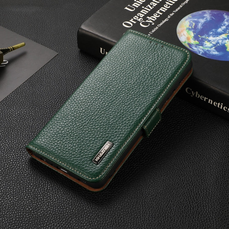 For Motorola Edge 20 Pro KHAZNEH Side-Magnetic Litchi Genuine Leather RFID Case(Green) - Motorola Cases by buy2fix | Online Shopping UK | buy2fix