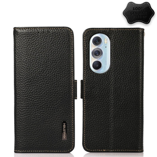 For Motorola Edge X30 KHAZNEH Side-Magnetic Litchi Genuine Leather RFID Case(Black) - Motorola Cases by buy2fix | Online Shopping UK | buy2fix