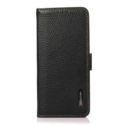For Motorola Moto G Play 2021 KHAZNEH Side-Magnetic Litchi Genuine Leather RFID Case(Black) - Motorola Cases by buy2fix | Online Shopping UK | buy2fix