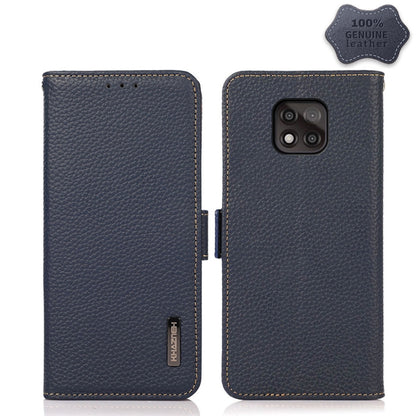 For Motorola Moto G Power 2021 KHAZNEH Side-Magnetic Litchi Genuine Leather RFID Case(Blue) - Motorola Cases by buy2fix | Online Shopping UK | buy2fix