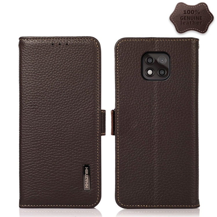 For Motorola Moto G Power 2021 KHAZNEH Side-Magnetic Litchi Genuine Leather RFID Case(Brown) - Motorola Cases by buy2fix | Online Shopping UK | buy2fix