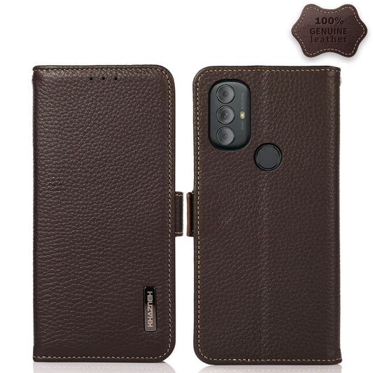 For Motorola Moto G Power 2022 KHAZNEH Side-Magnetic Litchi Genuine Leather RFID Case(Brown) - Motorola Cases by buy2fix | Online Shopping UK | buy2fix