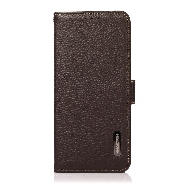 For Motorola Moto G Power 2022 KHAZNEH Side-Magnetic Litchi Genuine Leather RFID Case(Brown) - Motorola Cases by buy2fix | Online Shopping UK | buy2fix