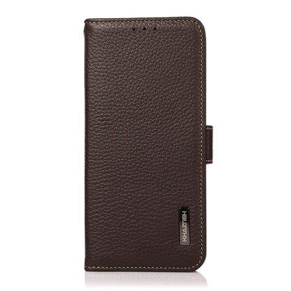 For Motorola Moto G Power 2022 KHAZNEH Side-Magnetic Litchi Genuine Leather RFID Case(Brown) - Motorola Cases by buy2fix | Online Shopping UK | buy2fix