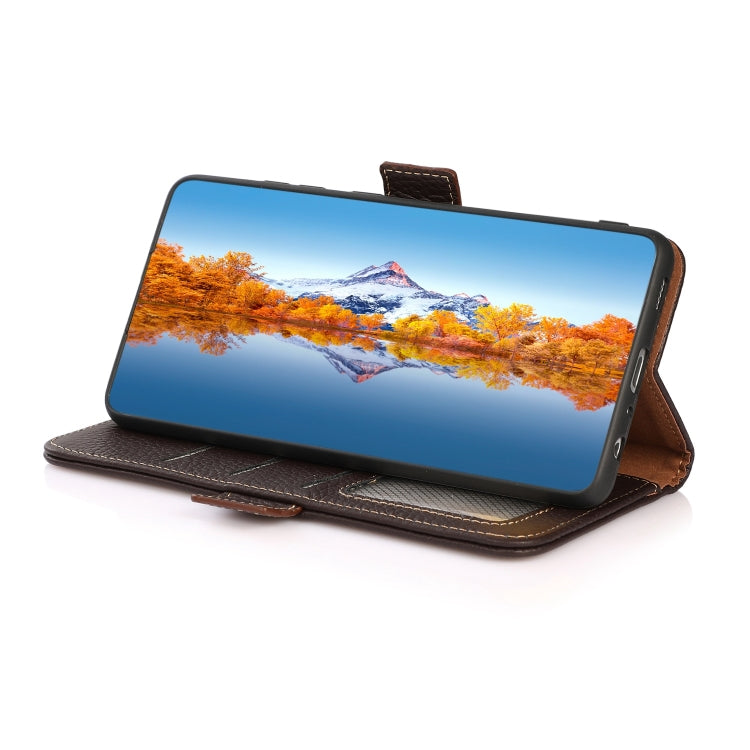 For Motorola Moto G Power 2022 KHAZNEH Side-Magnetic Litchi Genuine Leather RFID Case(Brown) - Motorola Cases by buy2fix | Online Shopping UK | buy2fix