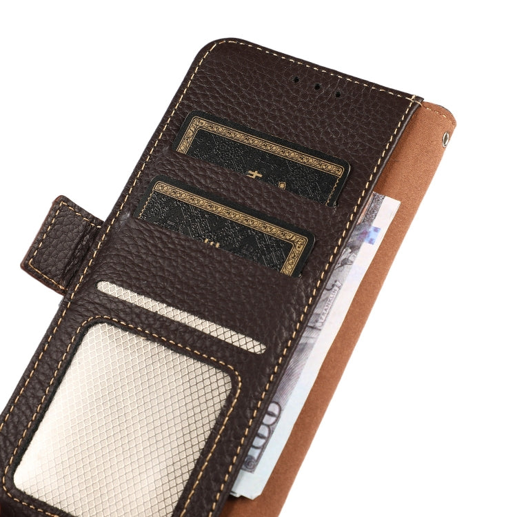 For Motorola Moto G Power 2022 KHAZNEH Side-Magnetic Litchi Genuine Leather RFID Case(Brown) - Motorola Cases by buy2fix | Online Shopping UK | buy2fix