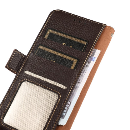 For Motorola Moto G Power 2022 KHAZNEH Side-Magnetic Litchi Genuine Leather RFID Case(Brown) - Motorola Cases by buy2fix | Online Shopping UK | buy2fix
