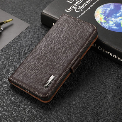 For Motorola Moto G Power 2022 KHAZNEH Side-Magnetic Litchi Genuine Leather RFID Case(Brown) - Motorola Cases by buy2fix | Online Shopping UK | buy2fix