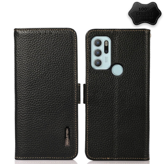 For Motorola Moto G60S KHAZNEH Side-Magnetic Litchi Genuine Leather RFID Case(Black) - Motorola Cases by buy2fix | Online Shopping UK | buy2fix