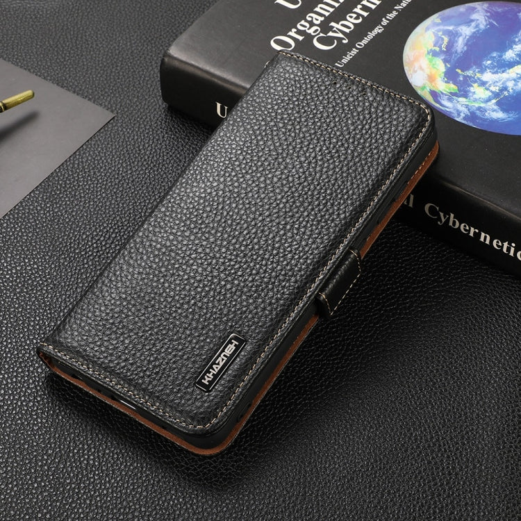 For Motorola Moto G60S KHAZNEH Side-Magnetic Litchi Genuine Leather RFID Case(Black) - Motorola Cases by buy2fix | Online Shopping UK | buy2fix