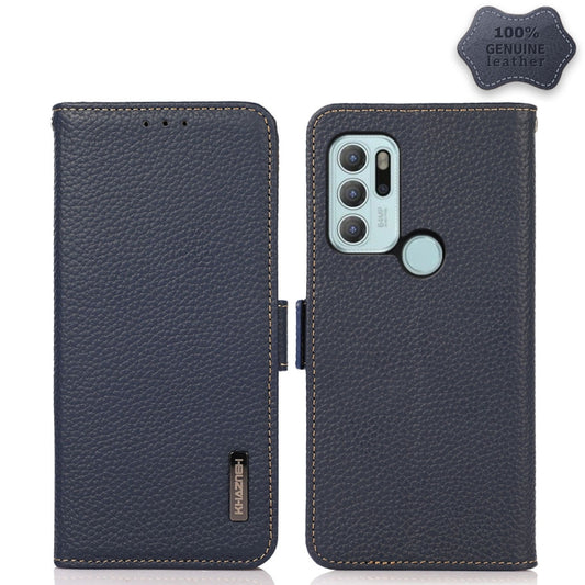 For Motorola Moto G60S KHAZNEH Side-Magnetic Litchi Genuine Leather RFID Case(Blue) - Motorola Cases by buy2fix | Online Shopping UK | buy2fix