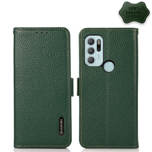 For Motorola Moto G60S KHAZNEH Side-Magnetic Litchi Genuine Leather RFID Case(Green) - Motorola Cases by buy2fix | Online Shopping UK | buy2fix