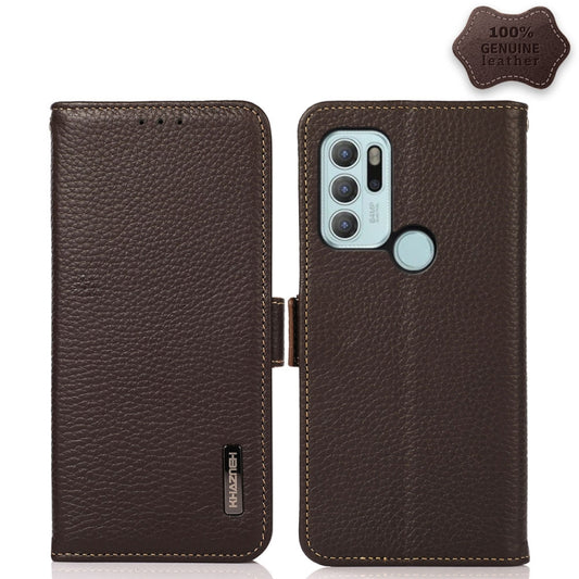 For Motorola Moto G60S KHAZNEH Side-Magnetic Litchi Genuine Leather RFID Case(Brown) - Motorola Cases by buy2fix | Online Shopping UK | buy2fix