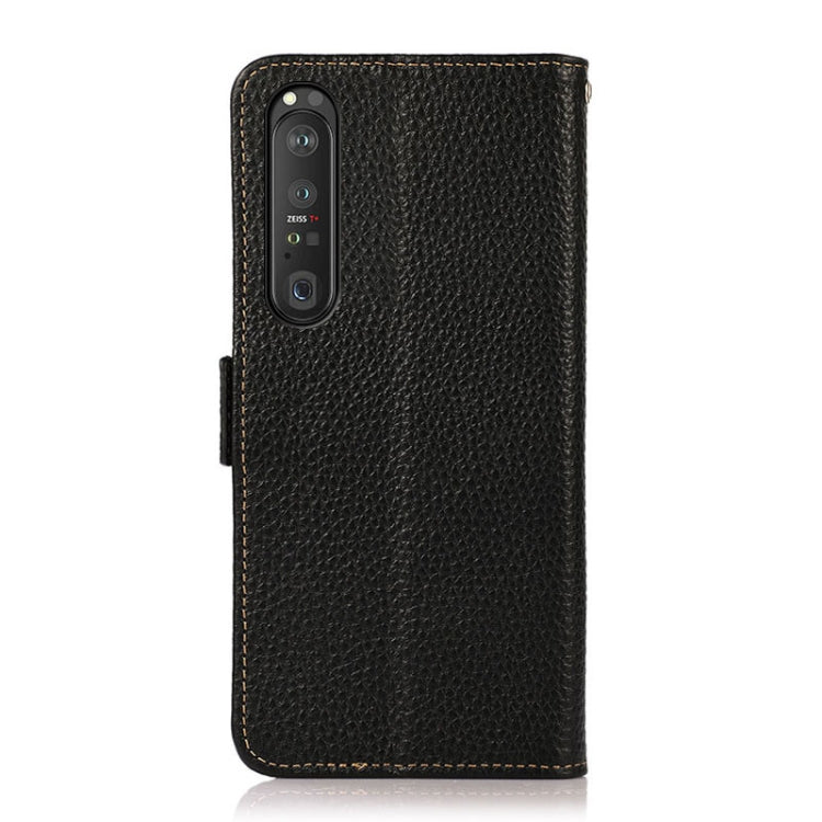 For Sony Xperia 1 III KHAZNEH Side-Magnetic Litchi Genuine Leather RFID Case(Black) - Sony Cases by buy2fix | Online Shopping UK | buy2fix