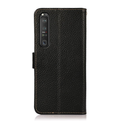 For Sony Xperia 1 III KHAZNEH Side-Magnetic Litchi Genuine Leather RFID Case(Black) - Sony Cases by buy2fix | Online Shopping UK | buy2fix