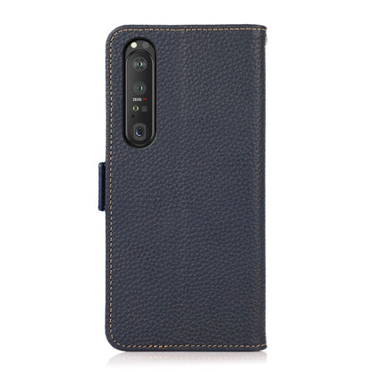 For Sony Xperia 1 III KHAZNEH Side-Magnetic Litchi Genuine Leather RFID Case(Blue) - Sony Cases by buy2fix | Online Shopping UK | buy2fix