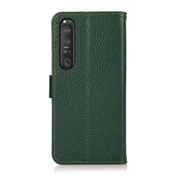 For Sony Xperia 1 III KHAZNEH Side-Magnetic Litchi Genuine Leather RFID Case(Green) - Sony Cases by buy2fix | Online Shopping UK | buy2fix
