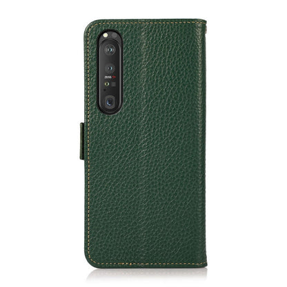 For Sony Xperia 1 III KHAZNEH Side-Magnetic Litchi Genuine Leather RFID Case(Green) - Sony Cases by buy2fix | Online Shopping UK | buy2fix