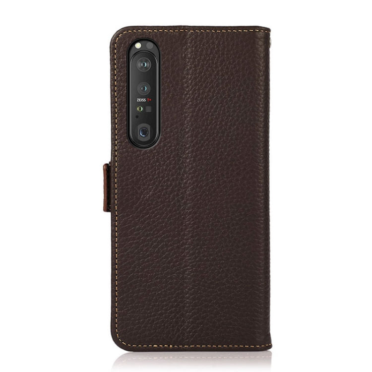 For Sony Xperia 1 III KHAZNEH Side-Magnetic Litchi Genuine Leather RFID Case(Brown) - Sony Cases by buy2fix | Online Shopping UK | buy2fix