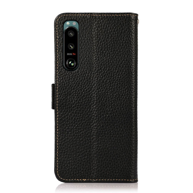 For Sony Xperia 5 III KHAZNEH Side-Magnetic Litchi Genuine Leather RFID Case(Black) - Sony Cases by buy2fix | Online Shopping UK | buy2fix