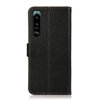 For Sony Xperia 5 III KHAZNEH Side-Magnetic Litchi Genuine Leather RFID Case(Black) - Sony Cases by buy2fix | Online Shopping UK | buy2fix