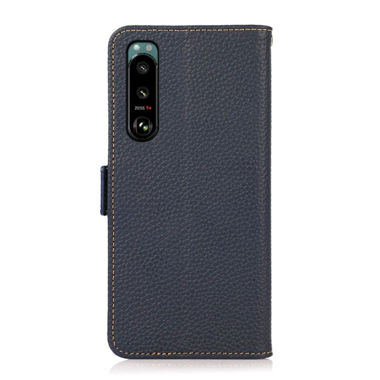 For Sony Xperia 5 III KHAZNEH Side-Magnetic Litchi Genuine Leather RFID Case(Blue) - Sony Cases by buy2fix | Online Shopping UK | buy2fix