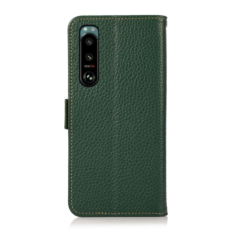 For Sony Xperia 5 III KHAZNEH Side-Magnetic Litchi Genuine Leather RFID Case(Green) - Sony Cases by buy2fix | Online Shopping UK | buy2fix