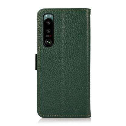 For Sony Xperia 5 III KHAZNEH Side-Magnetic Litchi Genuine Leather RFID Case(Green) - Sony Cases by buy2fix | Online Shopping UK | buy2fix