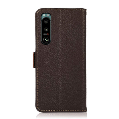 For Sony Xperia 5 III KHAZNEH Side-Magnetic Litchi Genuine Leather RFID Case(Brown) - Sony Cases by buy2fix | Online Shopping UK | buy2fix