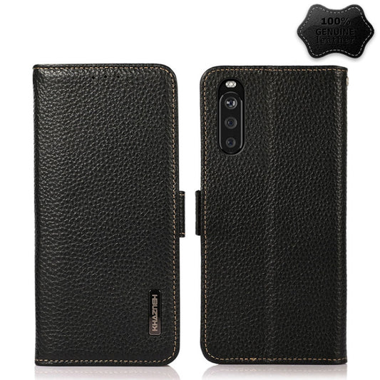 For Sony Xperia 10 III KHAZNEH Side-Magnetic Litchi Genuine Leather RFID Case(Black) - Sony Cases by buy2fix | Online Shopping UK | buy2fix