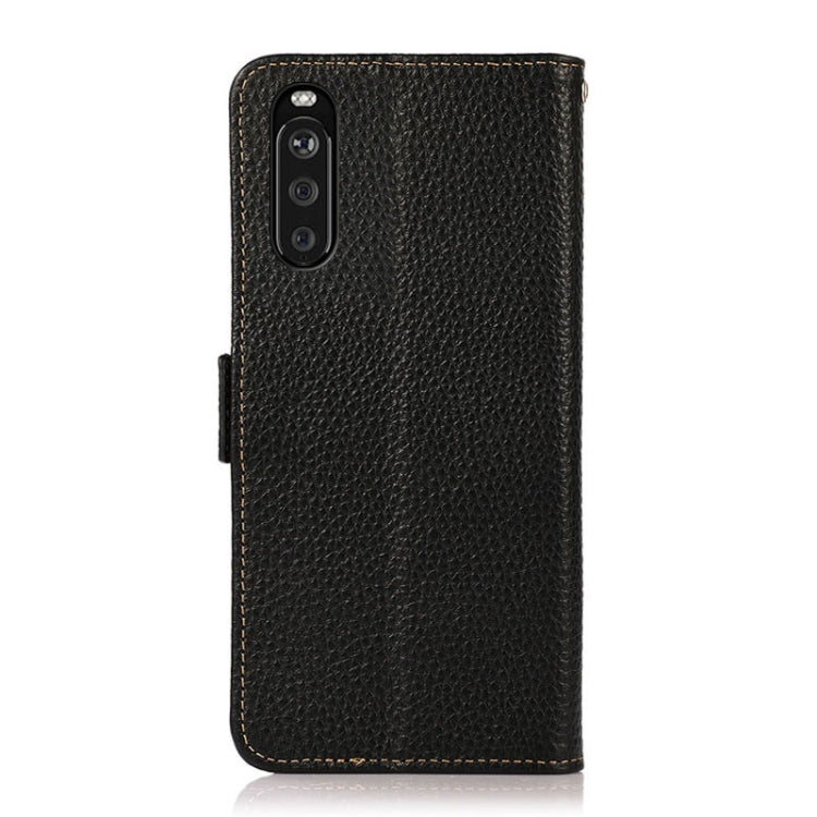 For Sony Xperia 10 III KHAZNEH Side-Magnetic Litchi Genuine Leather RFID Case(Black) - Sony Cases by buy2fix | Online Shopping UK | buy2fix