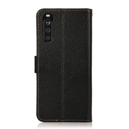 For Sony Xperia 10 III KHAZNEH Side-Magnetic Litchi Genuine Leather RFID Case(Black) - Sony Cases by buy2fix | Online Shopping UK | buy2fix