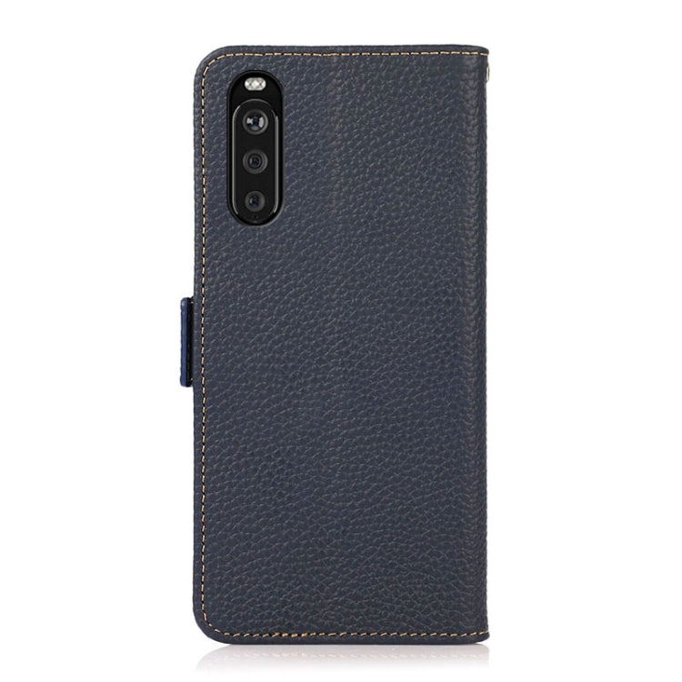 For Sony Xperia 10 III KHAZNEH Side-Magnetic Litchi Genuine Leather RFID Case(Blue) - Sony Cases by buy2fix | Online Shopping UK | buy2fix