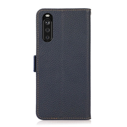 For Sony Xperia 10 III KHAZNEH Side-Magnetic Litchi Genuine Leather RFID Case(Blue) - Sony Cases by buy2fix | Online Shopping UK | buy2fix