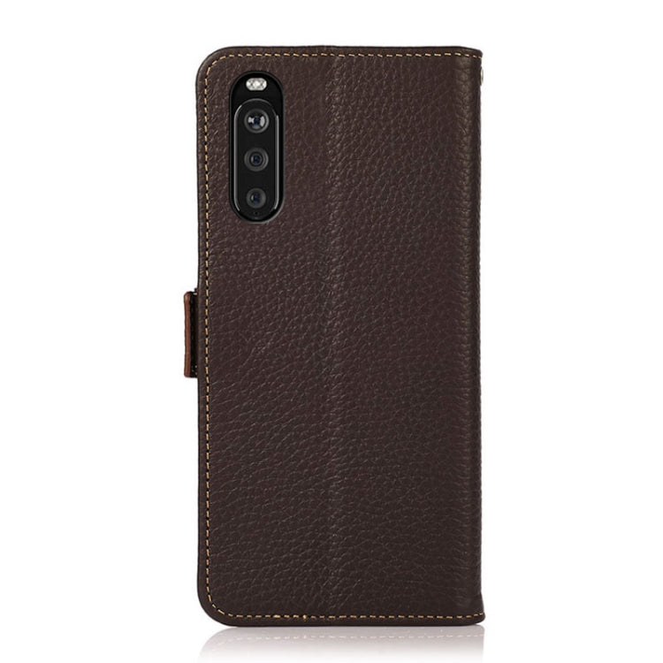 For Sony Xperia 10 III KHAZNEH Side-Magnetic Litchi Genuine Leather RFID Case(Brown) - Sony Cases by buy2fix | Online Shopping UK | buy2fix