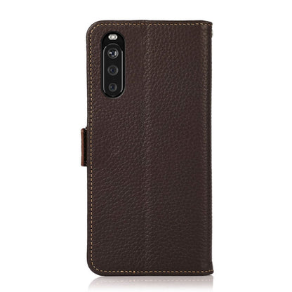 For Sony Xperia 10 III KHAZNEH Side-Magnetic Litchi Genuine Leather RFID Case(Brown) - Sony Cases by buy2fix | Online Shopping UK | buy2fix