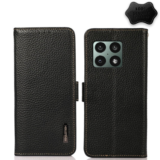For OnePlus 10 Pro 5G KHAZNEH Side-Magnetic Litchi Genuine Leather RFID Phone Case(Black) - OnePlus Cases by buy2fix | Online Shopping UK | buy2fix