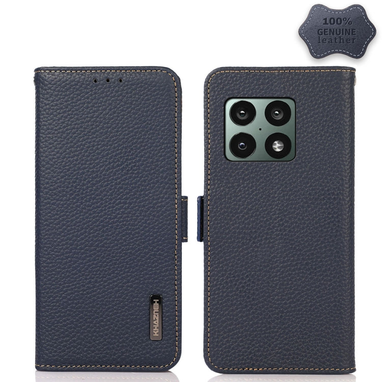 For OnePlus 10 Pro 5G KHAZNEH Side-Magnetic Litchi Genuine Leather RFID Phone Case(Blue) - OnePlus Cases by buy2fix | Online Shopping UK | buy2fix