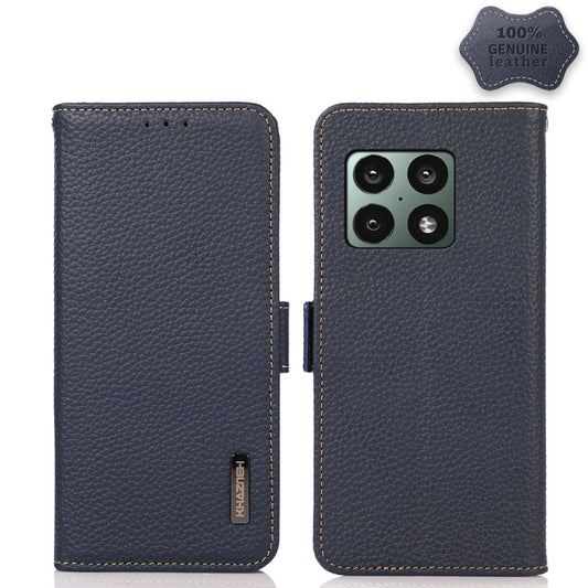 For OnePlus 10 Pro 5G KHAZNEH Side-Magnetic Litchi Genuine Leather RFID Phone Case(Blue) - OnePlus Cases by buy2fix | Online Shopping UK | buy2fix