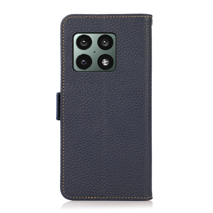 For OnePlus 10 Pro 5G KHAZNEH Side-Magnetic Litchi Genuine Leather RFID Phone Case(Blue) - OnePlus Cases by buy2fix | Online Shopping UK | buy2fix