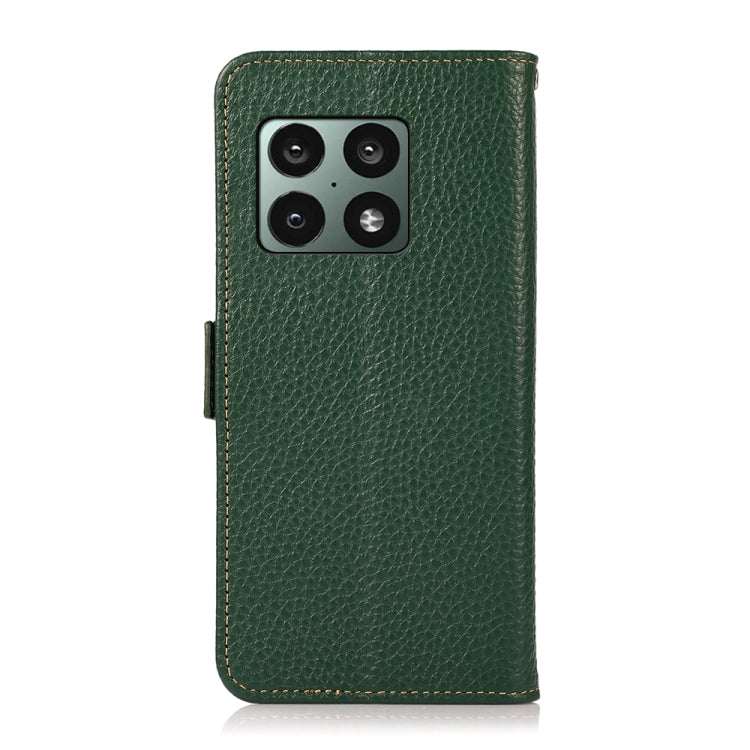 For OnePlus 10 Pro 5G KHAZNEH Side-Magnetic Litchi Genuine Leather RFID Phone Case(Green) - OnePlus Cases by buy2fix | Online Shopping UK | buy2fix