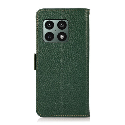 For OnePlus 10 Pro 5G KHAZNEH Side-Magnetic Litchi Genuine Leather RFID Phone Case(Green) - OnePlus Cases by buy2fix | Online Shopping UK | buy2fix