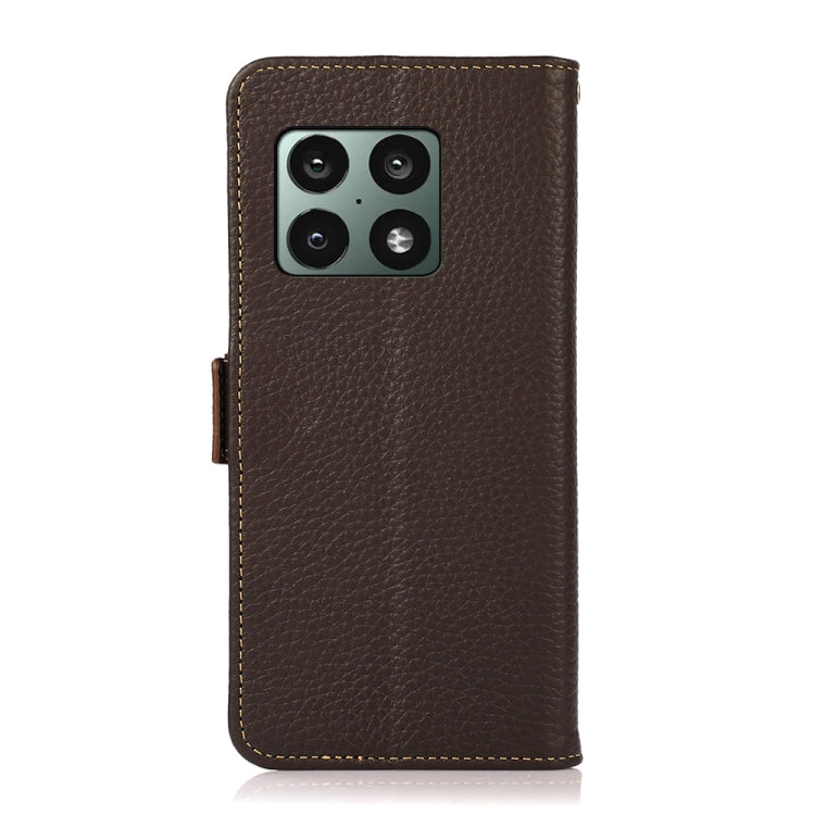 For OnePlus 10 Pro 5G KHAZNEH Side-Magnetic Litchi Genuine Leather RFID Phone Case(Brown) - OnePlus Cases by buy2fix | Online Shopping UK | buy2fix