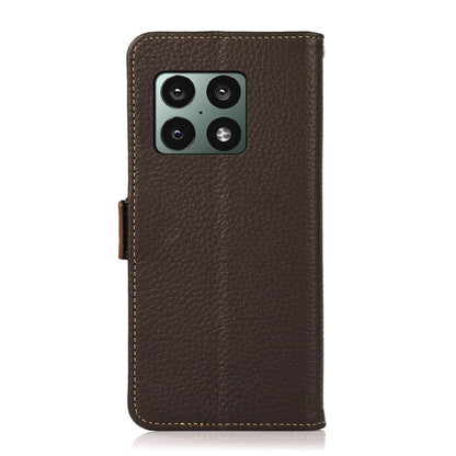 For OnePlus 10 Pro 5G KHAZNEH Side-Magnetic Litchi Genuine Leather RFID Phone Case(Brown) - OnePlus Cases by buy2fix | Online Shopping UK | buy2fix