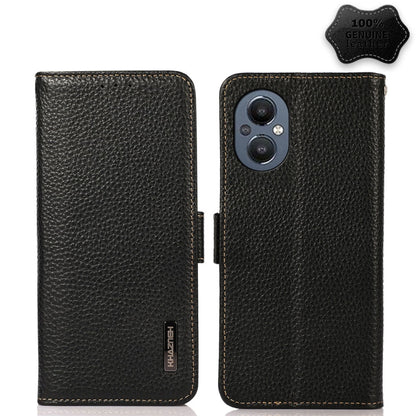 For OnePlus N20 5G KHAZNEH Side-Magnetic Litchi Genuine Leather RFID Phone Case(Black) - OnePlus Cases by buy2fix | Online Shopping UK | buy2fix
