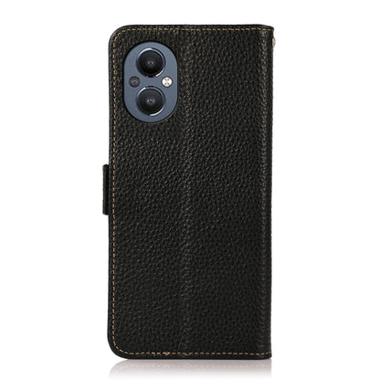 For OnePlus N20 5G KHAZNEH Side-Magnetic Litchi Genuine Leather RFID Phone Case(Black) - OnePlus Cases by buy2fix | Online Shopping UK | buy2fix