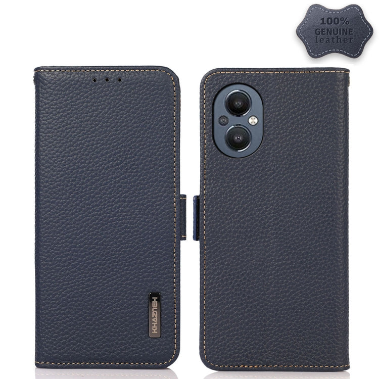 For OnePlus N20 5G KHAZNEH Side-Magnetic Litchi Genuine Leather RFID Phone Case(Blue) - OnePlus Cases by buy2fix | Online Shopping UK | buy2fix