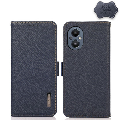 For OnePlus N20 5G KHAZNEH Side-Magnetic Litchi Genuine Leather RFID Phone Case(Blue) - OnePlus Cases by buy2fix | Online Shopping UK | buy2fix