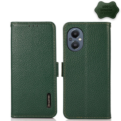For OnePlus N20 5G KHAZNEH Side-Magnetic Litchi Genuine Leather RFID Phone Case(Green) - OnePlus Cases by buy2fix | Online Shopping UK | buy2fix