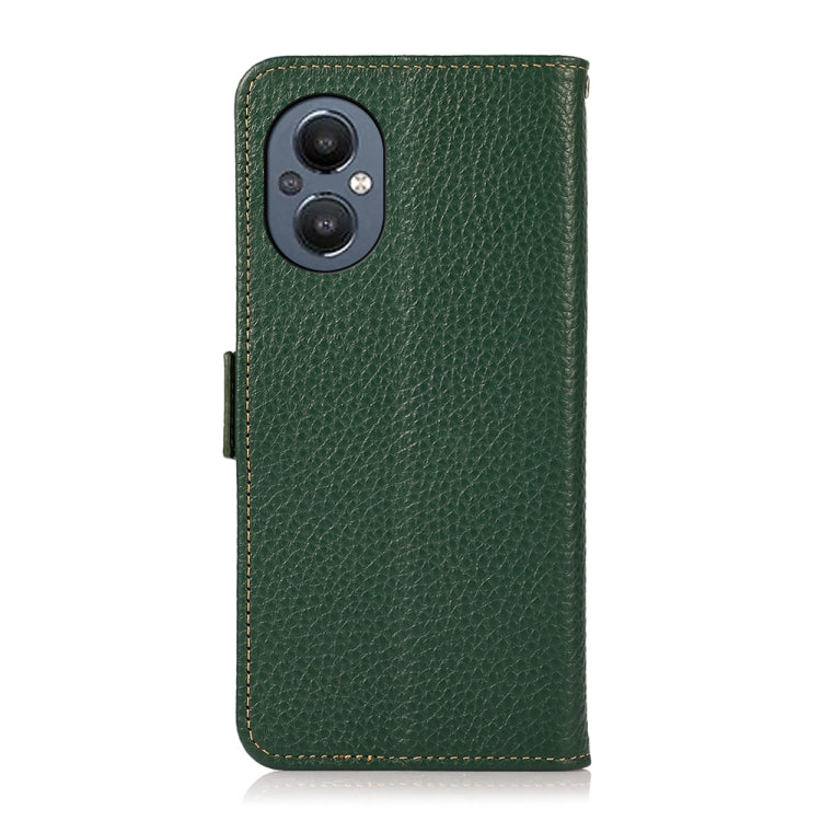 For OnePlus N20 5G KHAZNEH Side-Magnetic Litchi Genuine Leather RFID Phone Case(Green) - OnePlus Cases by buy2fix | Online Shopping UK | buy2fix